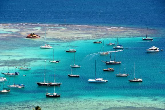 Yachts anchored at Union Island, St Vincent and the Grenadines